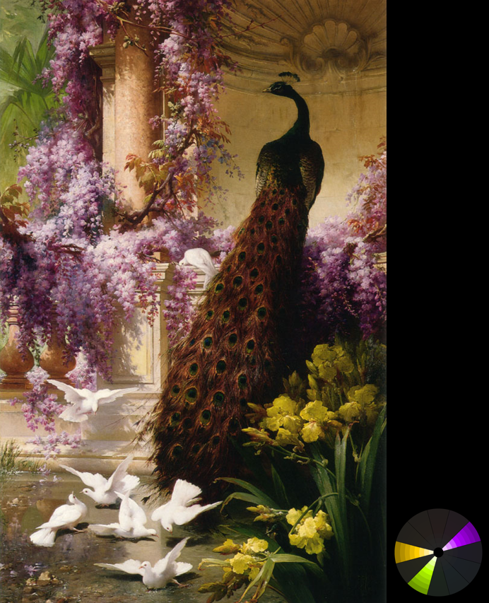 Eugene Bidau – Chim công và bồ câu trong khu vườn