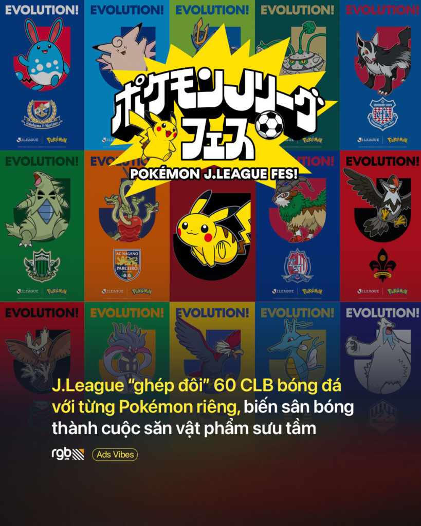 Giải J.League “ghép đôi” 60 CLB bóng đá với từng Pokémon riêng, biến sân bóng thành cuộc săn đồ sưu tầm