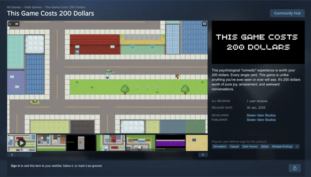 This Game Costs 200 Dollars - Tựa game viral của thanh niên 18 tuổi tạo ra 1 triệu USD doanh thu trên Steam, nhưng cuối cùng gần như không nhận được gì