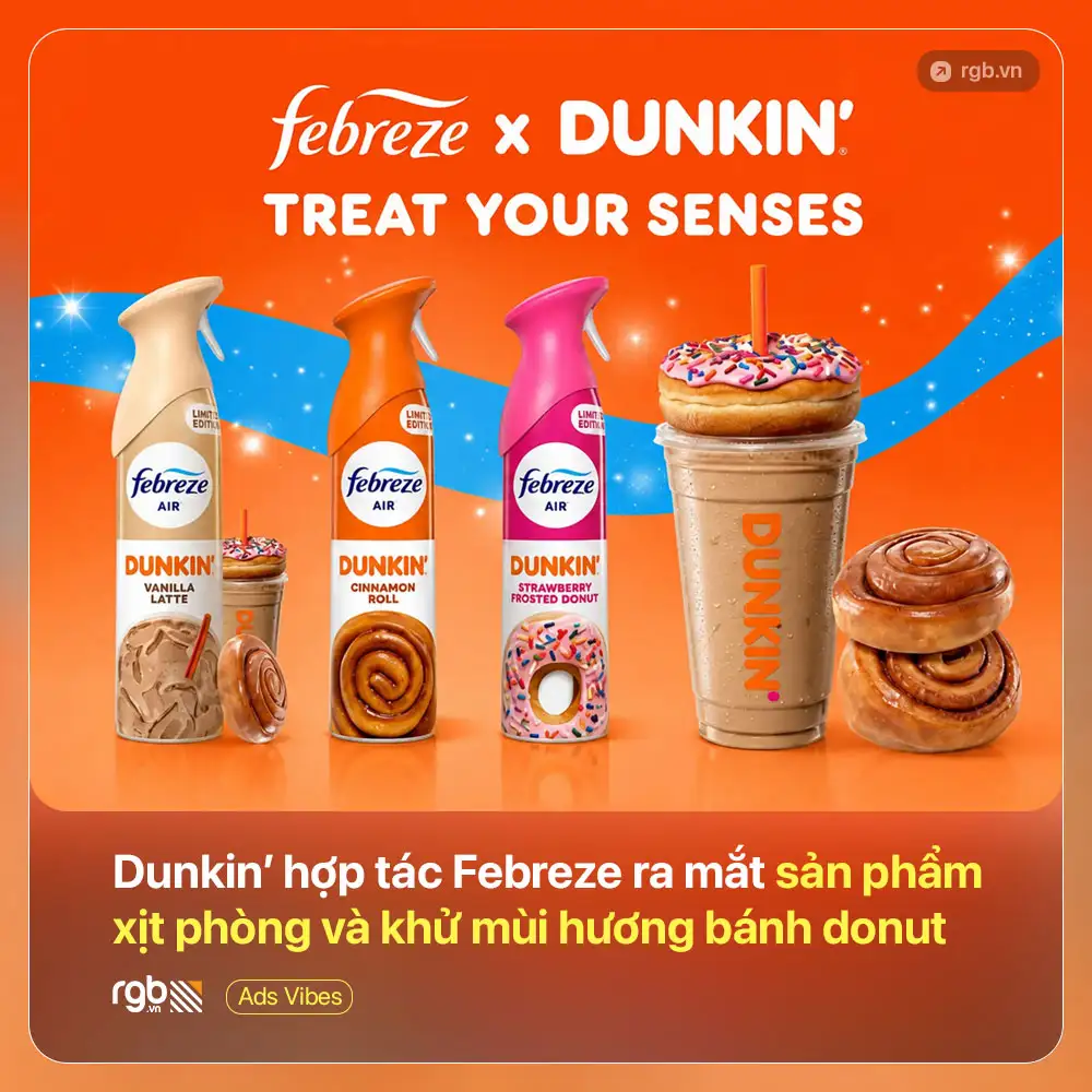 Dunkin’ hợp tác Febreze ra mắt sản phẩm xịt phòng hương bánh donut, làm căn nhà thơm như mùi tiệm cà phê