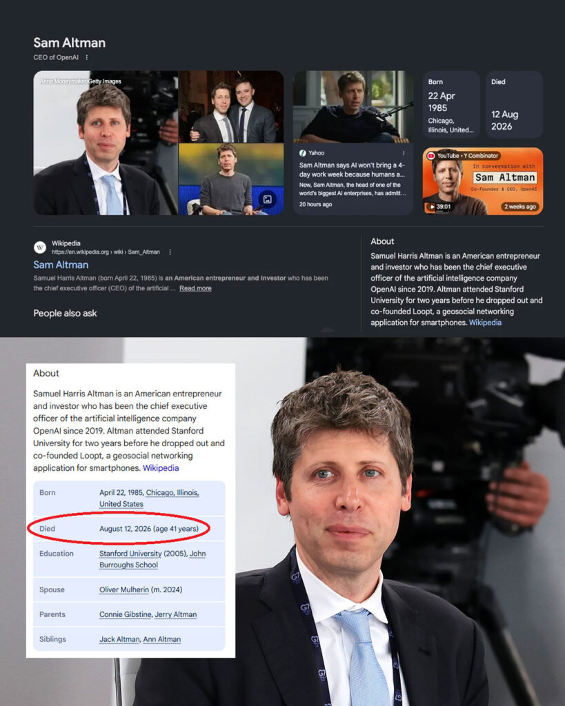 Google Search hiển thị nhầm CEO OpenAI Sam Altman đã qua đời vì Wikipedia bị phá hoại
