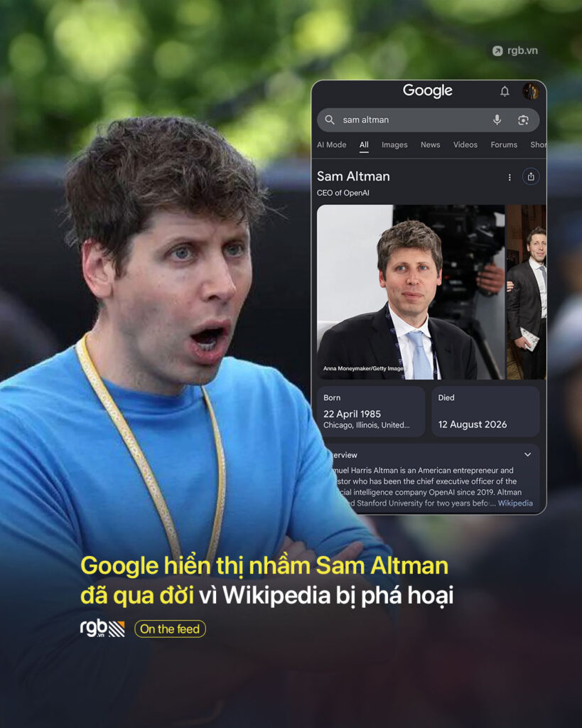 Google Search hiển thị nhầm CEO OpenAI Sam Altman đã qua đời vì Wikipedia bị phá hoại