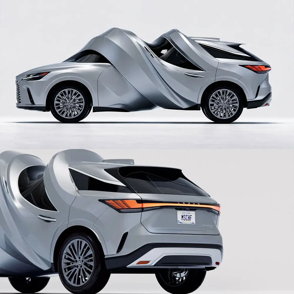 MSCHF “bẻ cong” những chiếc xe Lexus theo đúng nghĩa đen tại triển lãm MOTOMORPHOSIS