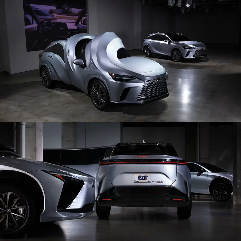 MSCHF “bẻ cong” những chiếc xe Lexus theo đúng nghĩa đen tại triển lãm MOTOMORPHOSIS