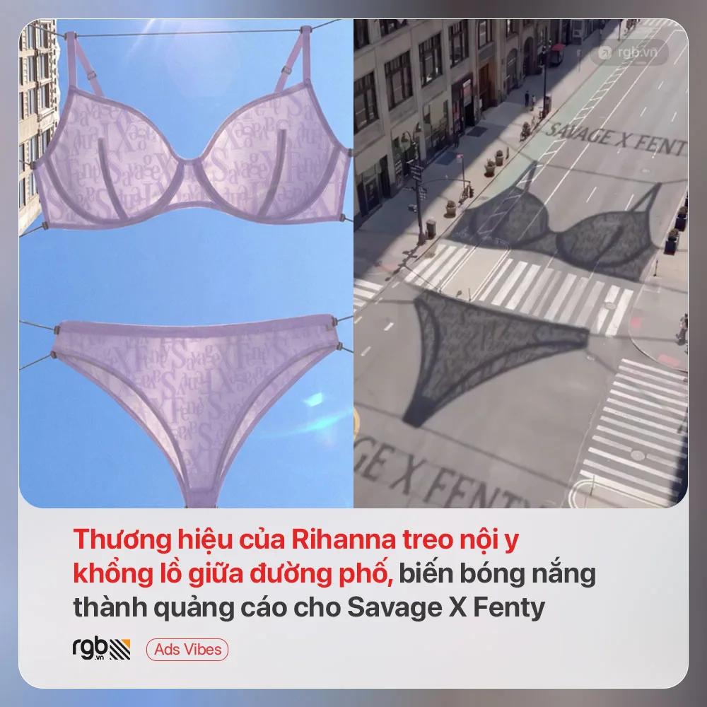 Thương hiệu của Rihanna treo nội y khổng lồ giữa đường phố, biến bóng nắng thành quảng cáo ngoài trời cho Savage X Fenty
