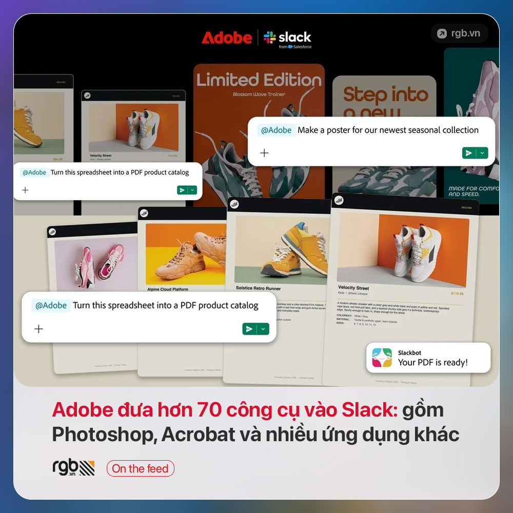 Adobe đưa hơn 70 công cụ vào Slack: từ Photoshop, Acrobat, Lightroom đến nhiều ứng dụng khác