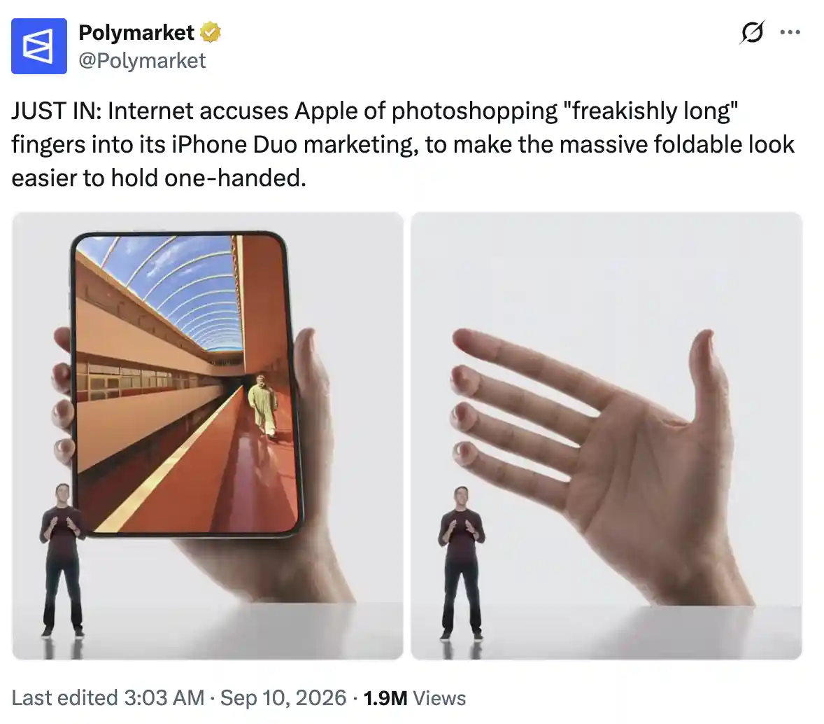 Apple bị dân mạng trêu chọc vì “bàn tay người ngoài hành tinh” trong ảnh quảng cáo iPhone Duo