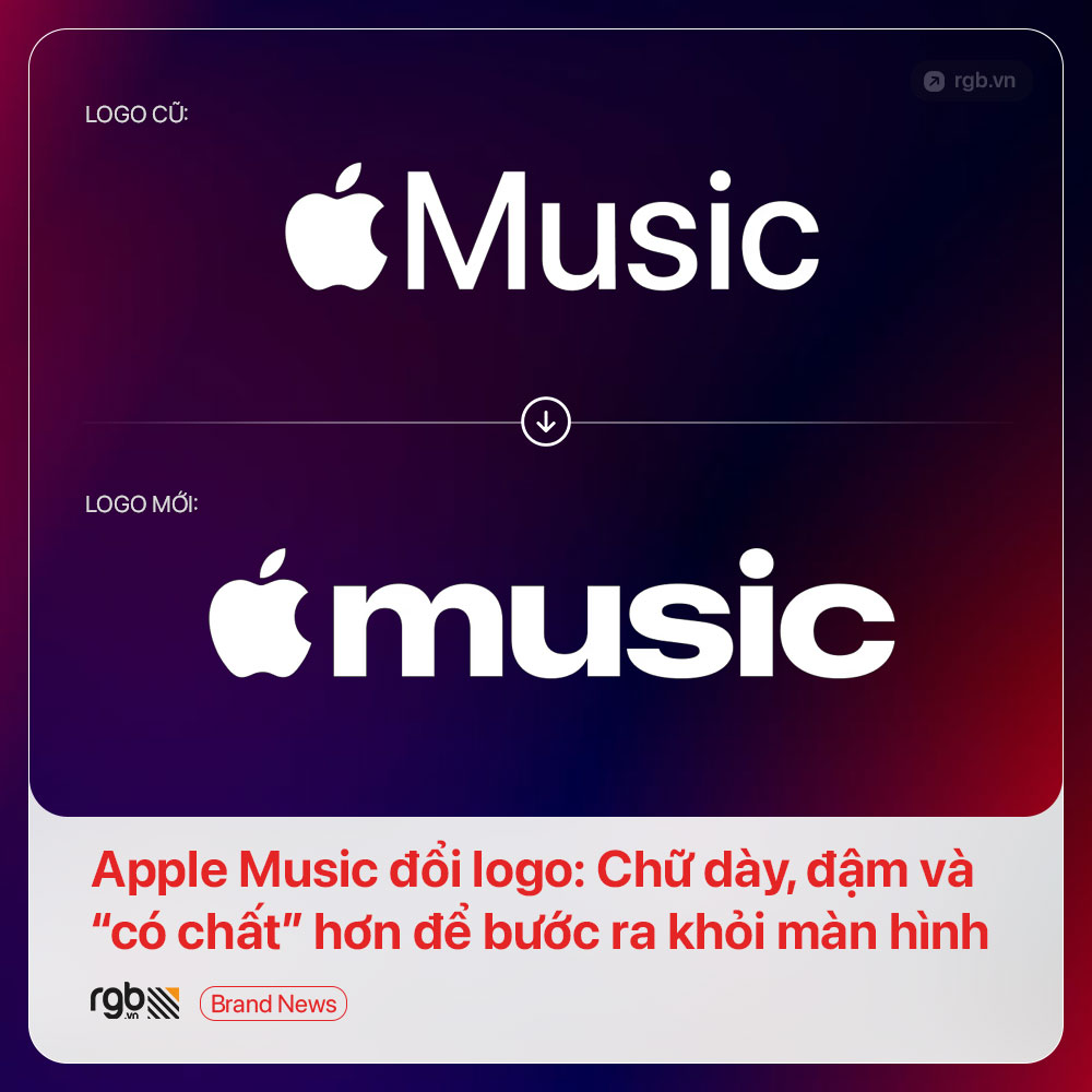 Apple Music đổi logo mới: Chữ dày, đậm và “có chất” hơn để bước ra khỏi màn hình
Apple Music vừa làm mới diện mạo với wordmark có phần táo bạo và nổi bật hơn, xuất hiện vào dịp khai trương Apple Music Hall tại London. Kiểu chữ tối giản trước đây được thay thế bằng thiết kế chữ thường dày và chắc hơn.
Logo mới vẫn giữ biểu tượng Apple quen thuộc, nhưng đổi “Music” thành “music”, với nét chữ dày hơn, khoảng cách giữa các ký tự được thu hẹp và những đường cong mềm mại hơn. So với phiên bản trước sử dụng font San Francisco của Apple, thiết kế mới mang cảm giác cô đọng và giàu tính đồ họa hơn, giúp Apple Music xây dựng một bản sắc riêng rõ nét hơn.
Thay đổi này càng đáng chú ý khi trong nhiều năm, Apple Music gần như luôn tuân theo hệ thống nhận diện chung của Apple. Wordmark trước đó, được giới thiệu vào năm 2019, nhấn mạnh sự đồng nhất với các sản phẩm và dịch vụ khác của hãng. Phiên bản mới không còn đặt nặng việc hòa vào hệ sinh thái chung, mà chuyển sang phong cách giàu biểu cảm hơn, gợi liên tưởng đến tạp chí âm nhạc, bìa cassette và những định dạng mang hơi hướng retro.
Logo mới có màn xuất hiện đáng chú ý đầu tiên tại Apple Music Hall ở Battersea Power Station. Không gian có sức chứa 600 người tại London được thiết kế phục vụ biểu diễn trực tiếp, thu âm và phát sóng, trang bị hệ thống Spatial Audio với 48 loa, hai studio thu âm và mixing, cùng hạ tầng dành cho sản xuất đa camera và livestream.
Bối cảnh này cũng đặt logo vào một vai trò mới. Thay vì chỉ xuất hiện trong ứng dụng hay trên trang đăng ký dịch vụ, nhận diện Apple Music giờ đây cần hoạt động hiệu quả trên tường, đồ họa sự kiện, màn hình sân khấu và các nội dung phát sóng. Tỷ lệ chữ dày và cấu trúc chặt chẽ hơn vì thế phù hợp hơn khi được triển khai ở quy mô lớn, nơi một logo mang phong cách dịch vụ tối giản có thể dễ dàng chìm vào không gian xung quanh.
Màn thay đổi logo cũng nằm trong quá trình Apple Music làm mới ngôn ngữ hình ảnh. Trên iOS 27, Apple đang dành nhiều không gian hơn cho màu sắc và artwork trên trang nghệ sĩ và album. Trong khi đó, Apple Music Connect cũng mở rộng khả năng tùy biến dành cho nghệ sĩ, bao gồm logo hồ sơ và màu sắc giao diện.