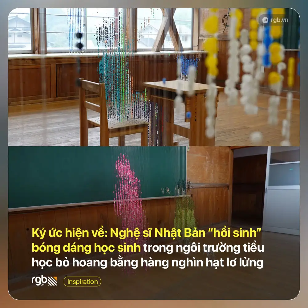 Nghệ sĩ Nhật Bản “hồi sinh” bóng dáng học sinh trong ngôi trường bỏ hoang bằng hàng nghìn hạt lơ lửng