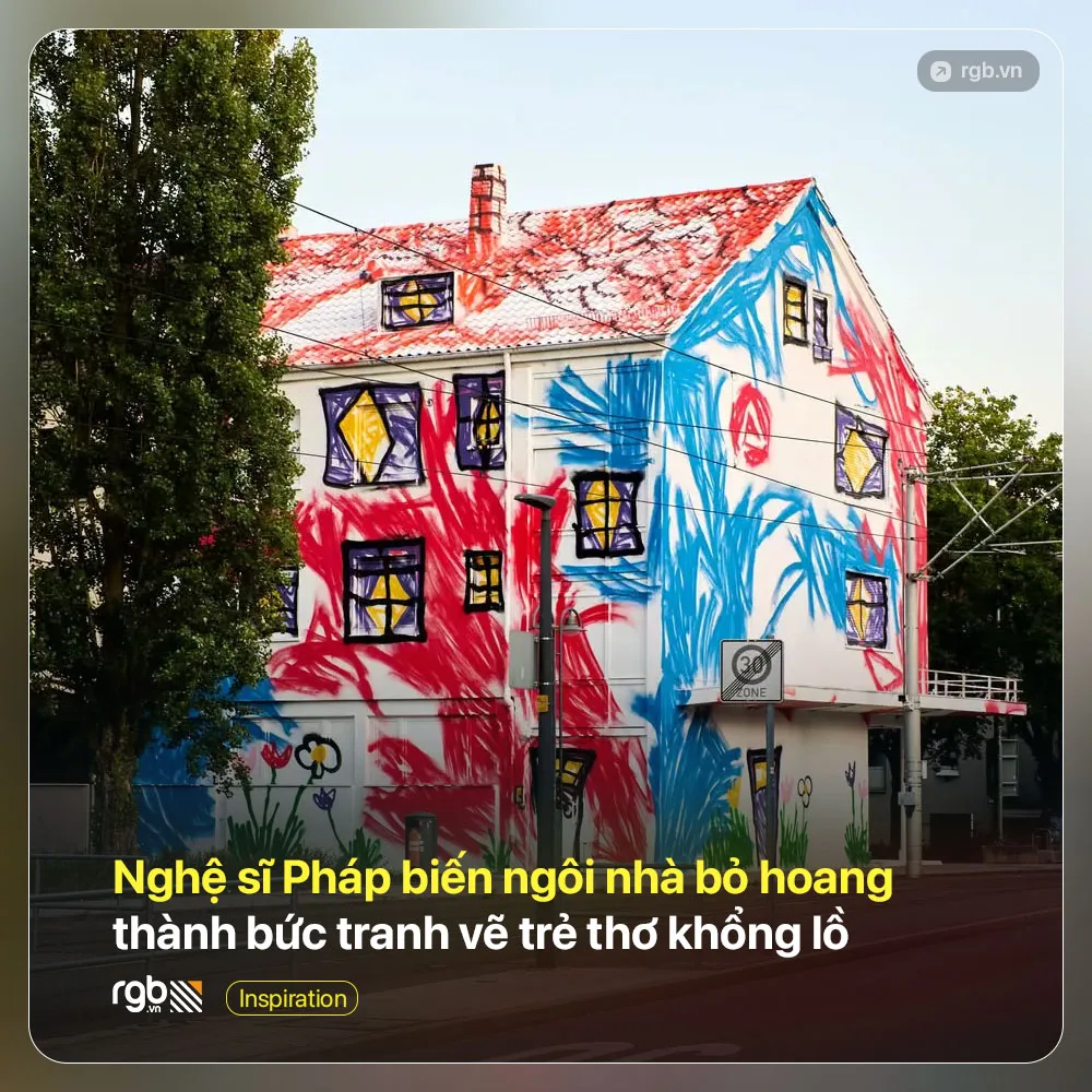 Vẽ như một đứa trẻ: Nghệ sĩ Pháp biến ngôi nhà bỏ hoang thành bức tranh trẻ thơ khổng lồ