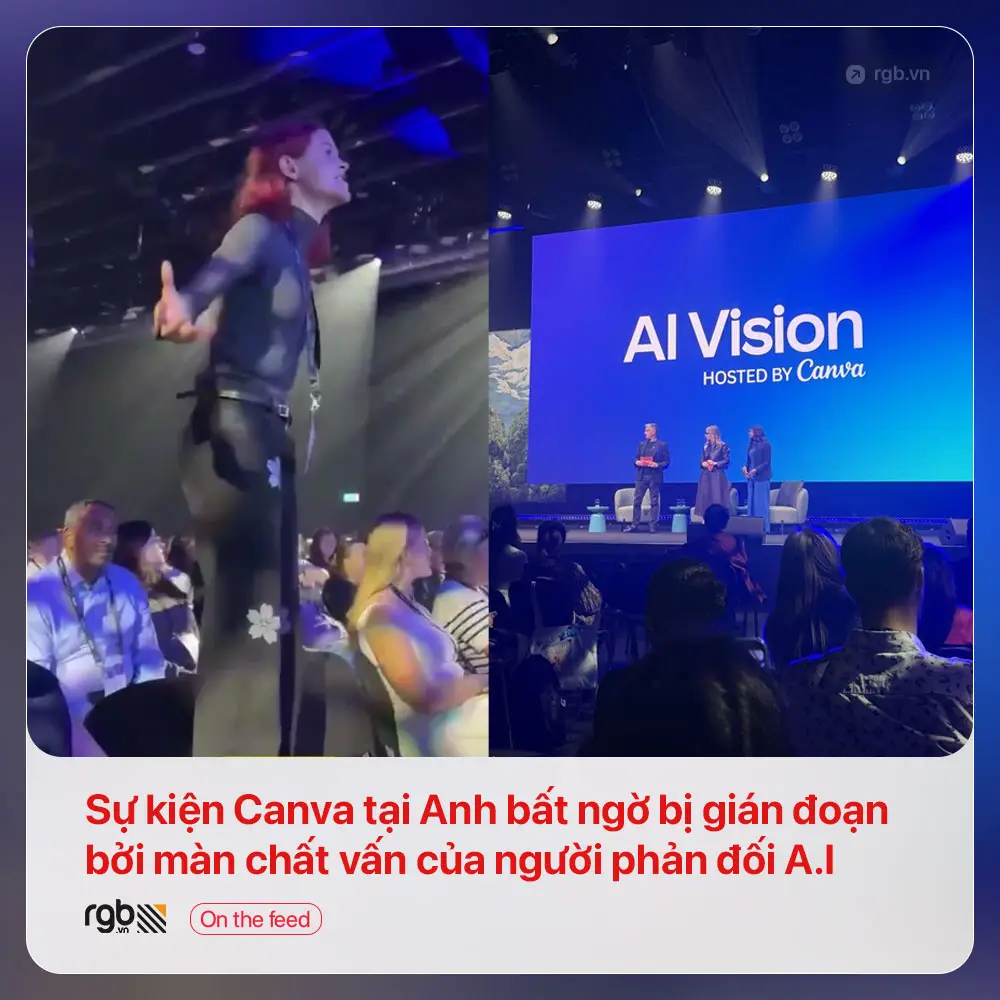 Sự kiện Canva bất ngờ bị gián đoạn bởi màn chất vấn của nhóm phản đối A.I