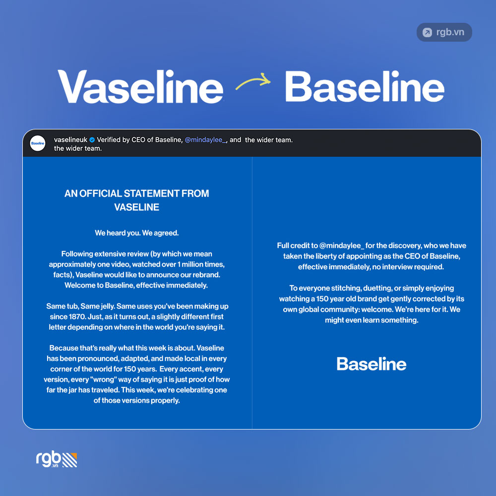 Vaseline tự đổi tên thành “Baseline” sau màn "đọc nhầm" tên thương hiệu viral mạng xã hội