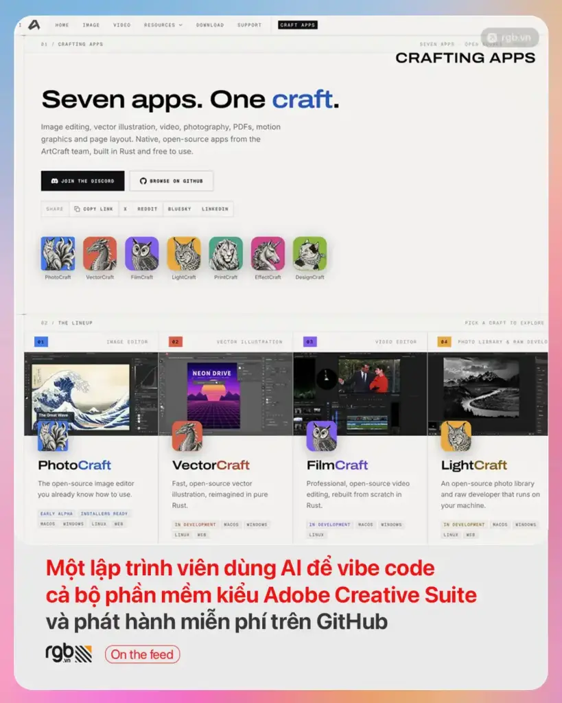 Một lập trình viên dùng AI để vibe code cả bộ phần mềm kiểu Adobe Creative Suite và phát hành miễn phí trên GitHub