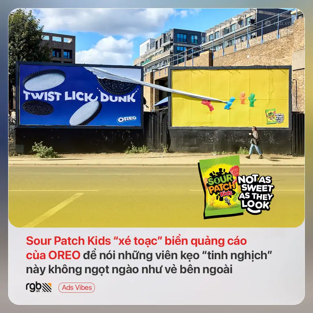 Sour Patch Kids “xé toạc” biển quảng cáo của OREO để nói rằng những viên kẹo “tinh nghịch” không ngọt ngào như vẻ bên ngoài