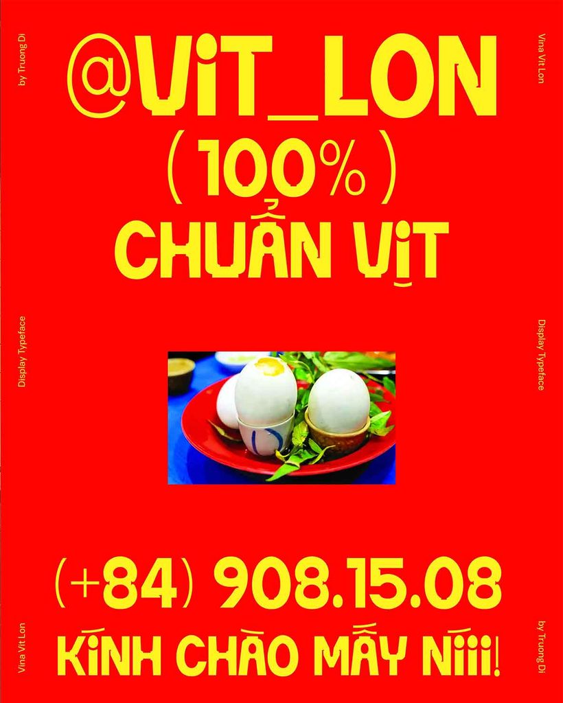 Bộ font Vina Vịt Lộn - Display Typeface lấy cảm hứng từ bảng hiệu hàng quán Việt Nam của designer Truong Di