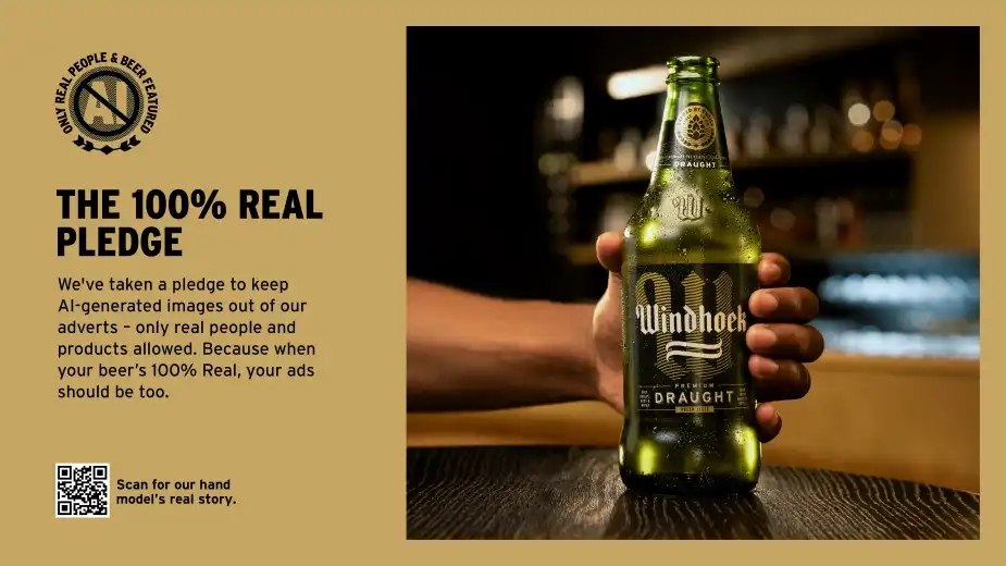 Nói không với quảng cáo AI, thương hiệu bia Windhoek chọn người mẫu có 6 ngón tay cho chiến dịch “100% thật”